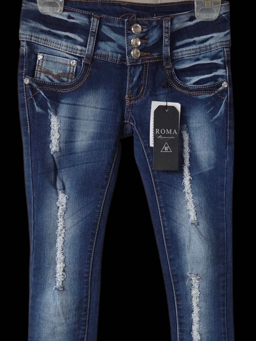 Roma Women’s Skinny Jeans - Dark Blue Distressed
